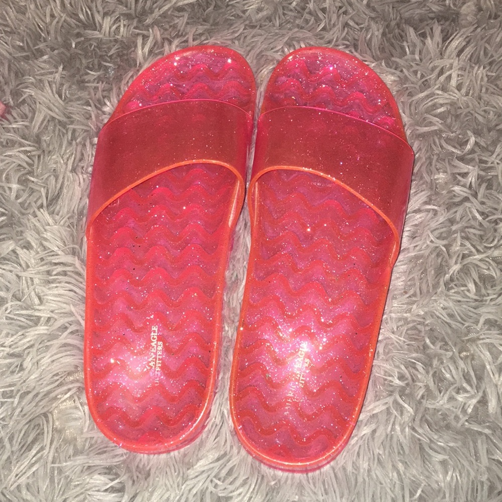 Pink glitter jelly slides